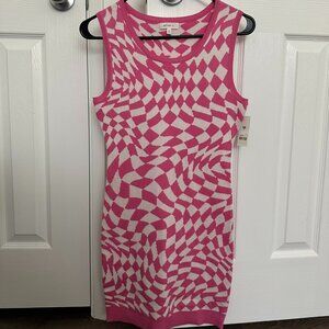 Pink Checkered Sweater Mini Dress